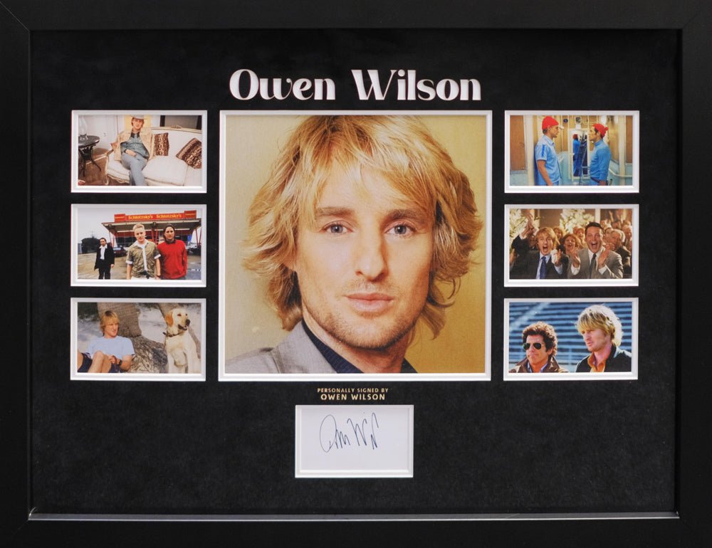 Owen Wilson tribute signed white card - Memorabilia Framers Shop